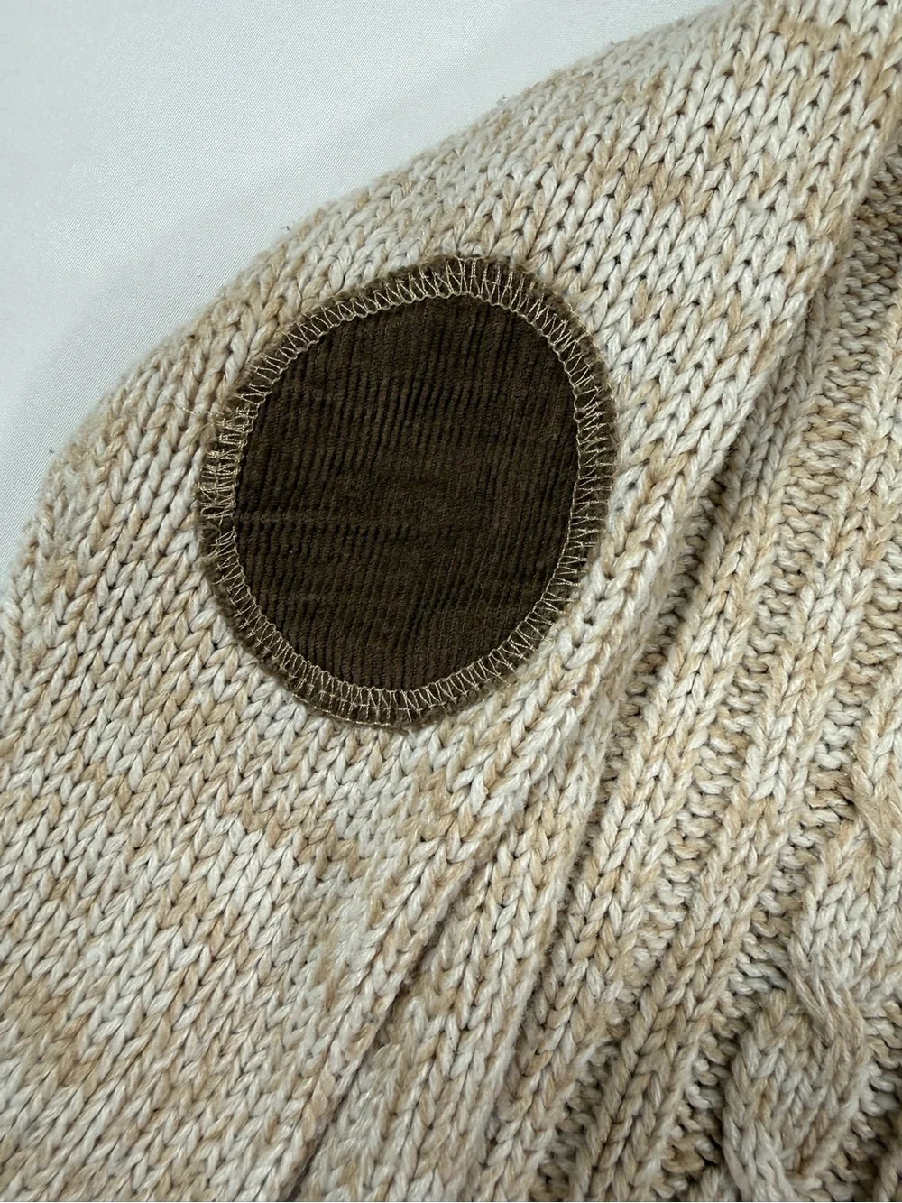 LITTLE LAD Boys Cable Knit Sweater Size 24M Oatmeal Sherpa Elbow Patch Grandpa